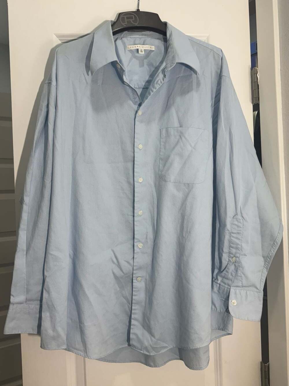 Perry Ellis Fine Blend Collection Light Blue Long Sleeve Button Up Shirt Size 17